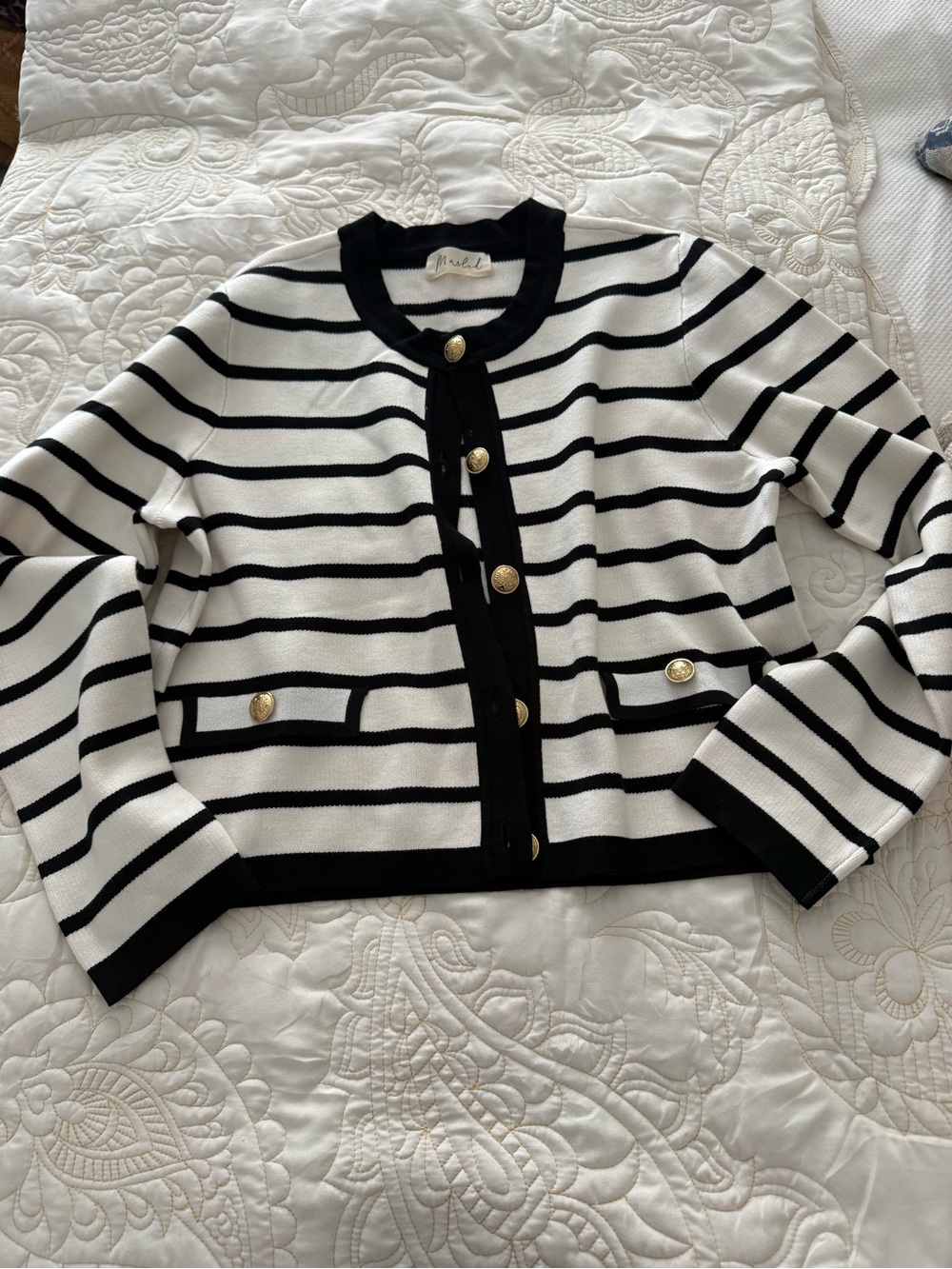 Marled Striped Knit Cardigan Jacket - Black & White